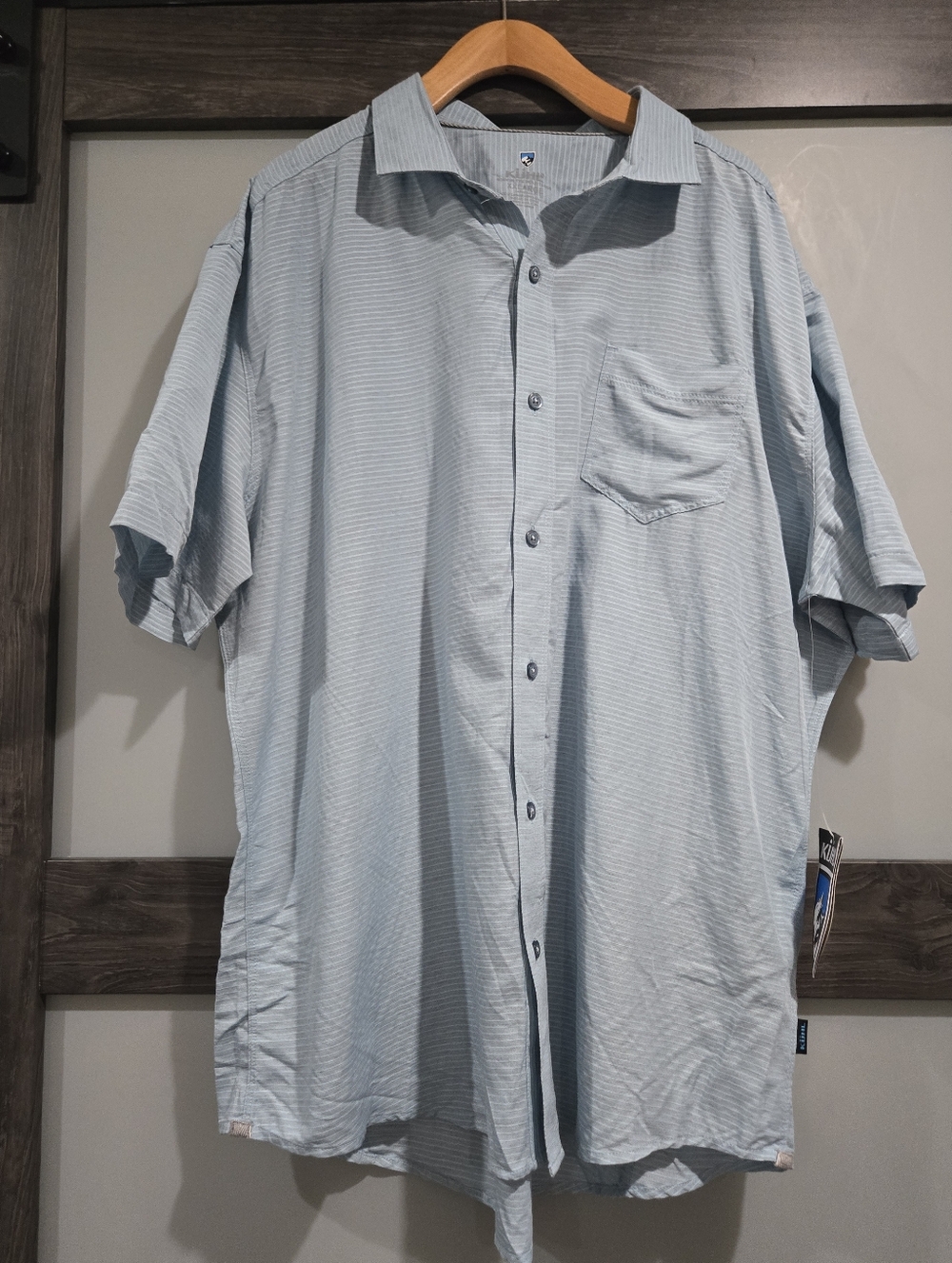 KUHL shirt Mens XXL riveara Short Sleeve Shirt Blue Linen Blend button up NWT